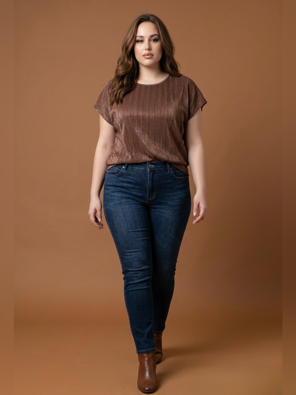 Free | Vintage Elegant Brown Short Sleeve Top - Picture 8 of 15